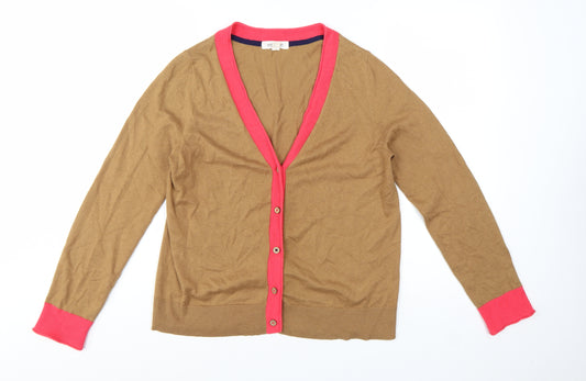 White Stuff Women Brown Cardigan UK 10 V-Neck Lightweight Knit