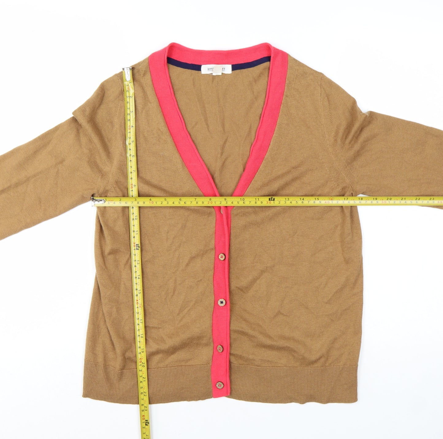 White Stuff Women Brown Cardigan UK 10 V-Neck Lightweight Knit