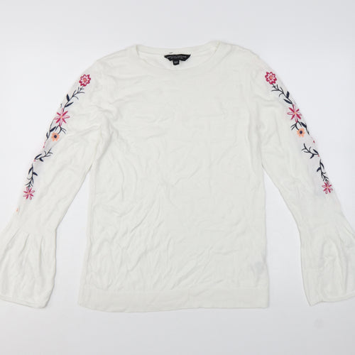Dorothy Perkins Women's White Floral Embroidered Jumper UK 12
