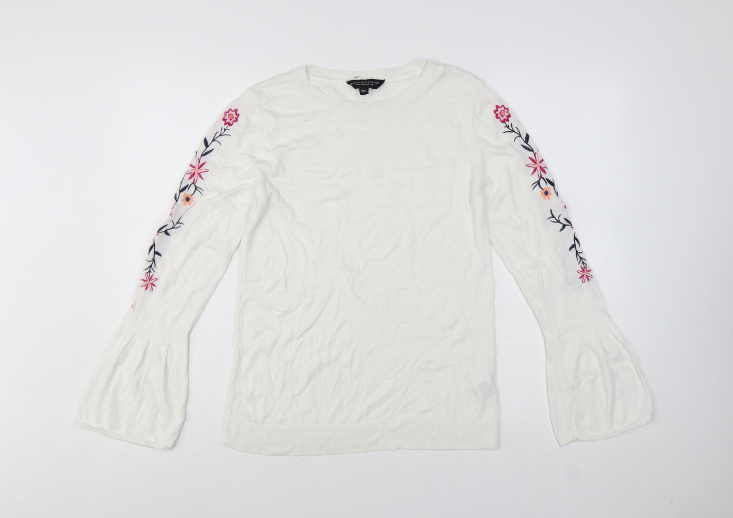 Dorothy Perkins Women's White Floral Embroidered Jumper UK 12