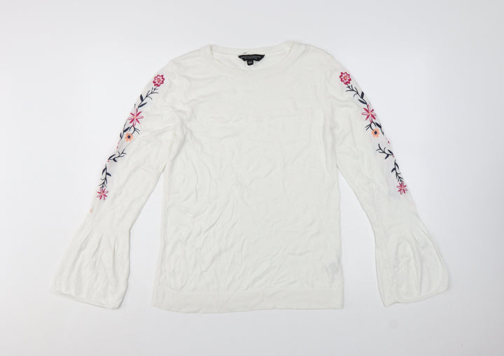 Dorothy Perkins Women's White Floral Embroidered Jumper UK 12