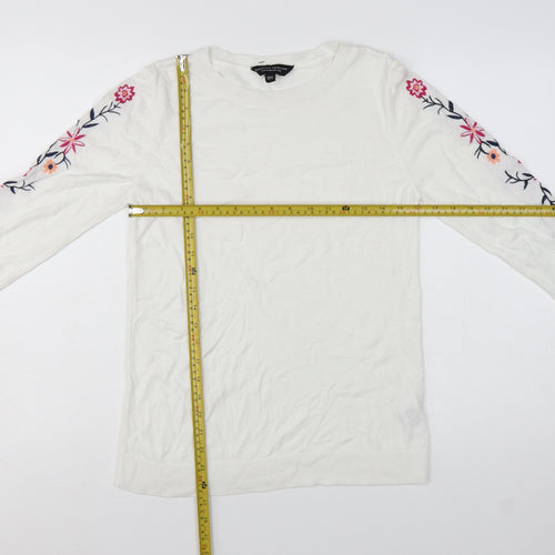 Dorothy Perkins Women's White Floral Embroidered Jumper UK 12