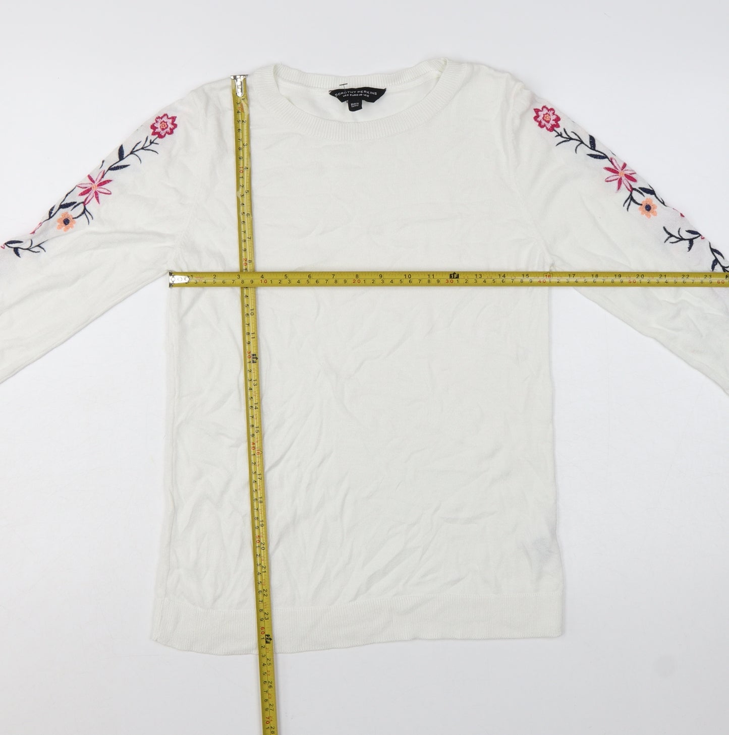 Dorothy Perkins Women's White Floral Embroidered Jumper UK 12