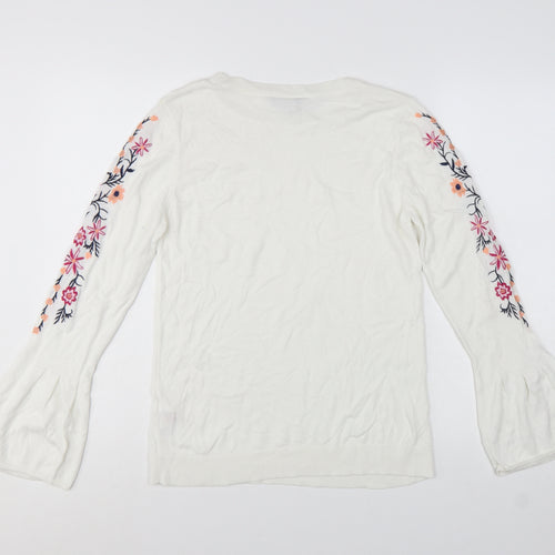 Dorothy Perkins Women's White Floral Embroidered Jumper UK 12