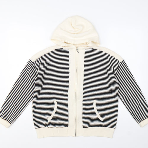Marks and Spencer Women Black Stripe Full Zip Knit Hoodie M