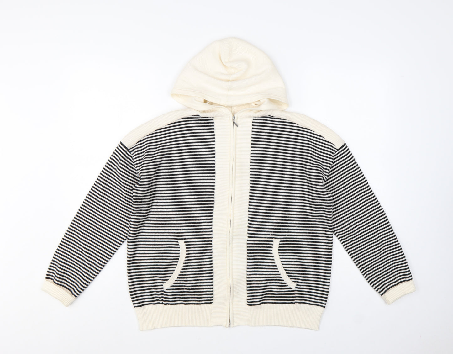 Marks and Spencer Women Black Stripe Full Zip Knit Hoodie M