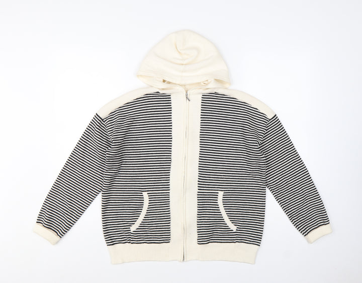 Marks and Spencer Women Black Stripe Full Zip Knit Hoodie M