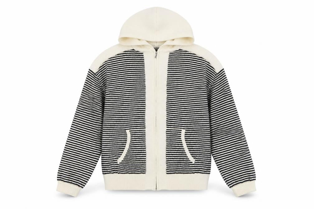 Marks and Spencer Women Black Stripe Full Zip Knit Hoodie M