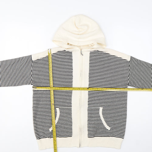 Marks and Spencer Women Black Stripe Full Zip Knit Hoodie M
