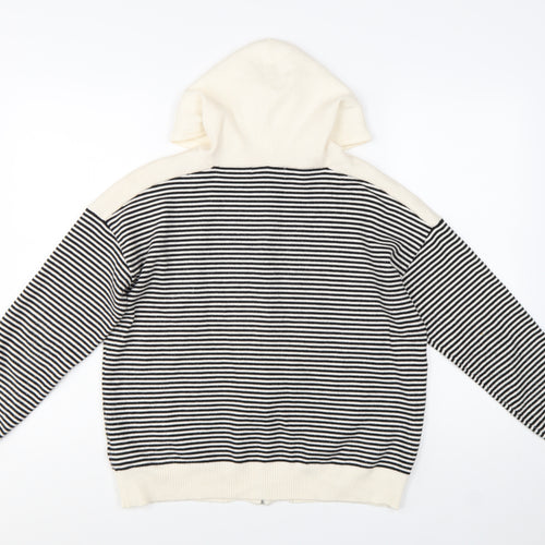 Marks and Spencer Women Black Stripe Full Zip Knit Hoodie M