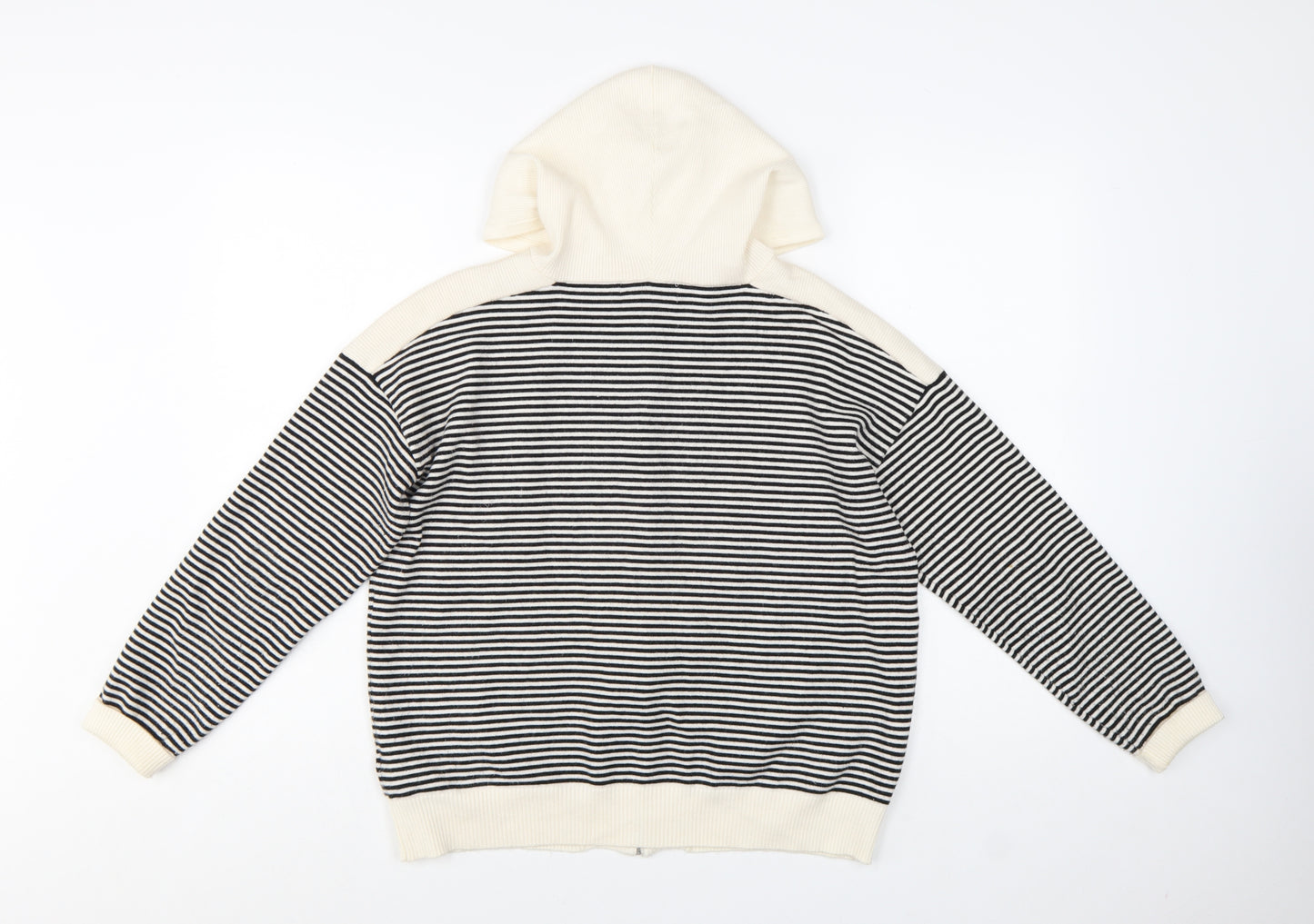 Marks and Spencer Women Black Stripe Full Zip Knit Hoodie M