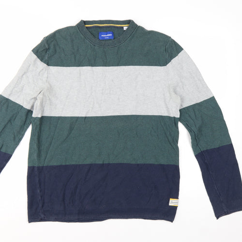 Jack & Jones Mens Multicoloured Cotton Striped Crew Neck Jumper L