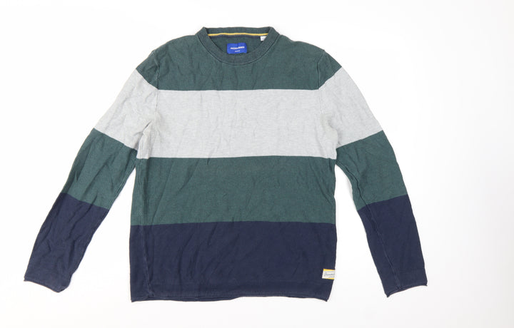 Jack & Jones Mens Multicoloured Cotton Striped Crew Neck Jumper L