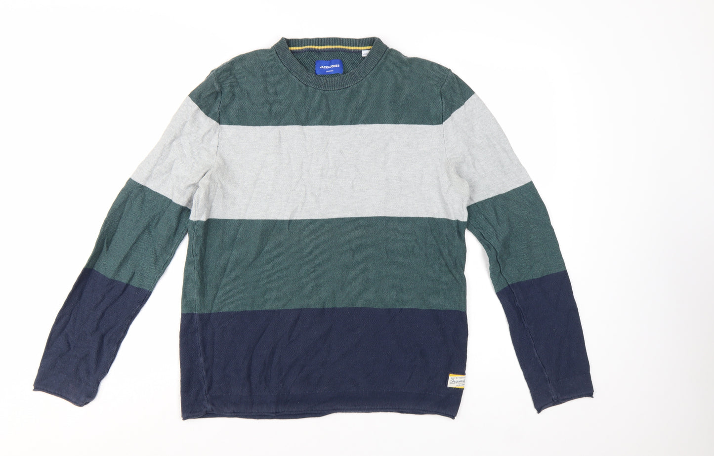 Jack & Jones Mens Multicoloured Cotton Striped Crew Neck Jumper L