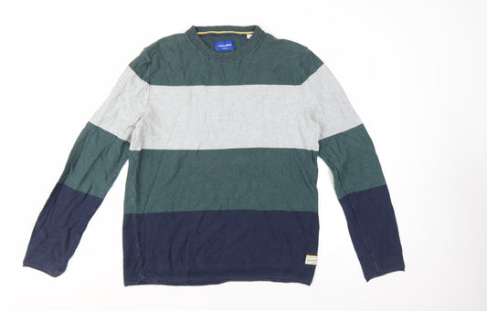 Jack & Jones Mens Multicoloured Cotton Striped Crew Neck Jumper L
