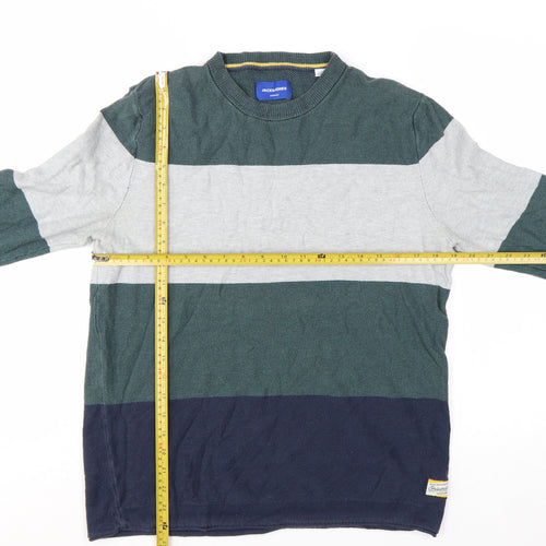 Jack & Jones Mens Multicoloured Cotton Striped Crew Neck Jumper L