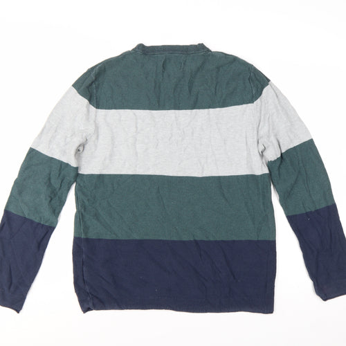 Jack & Jones Mens Multicoloured Cotton Striped Crew Neck Jumper L