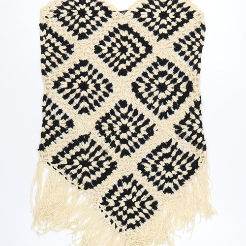 Boohoo Women's Black Beige Crochet Fringe Camisole Top Size L