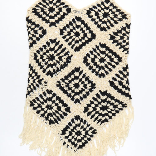 Boohoo Women's Black Beige Crochet Fringe Camisole Top Size L