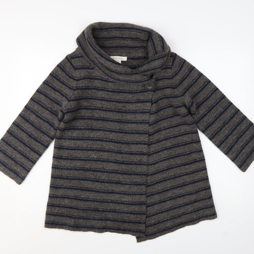 Ellen Tracy Women's Grey Striped Cowl Neck Cardigan Jumper M