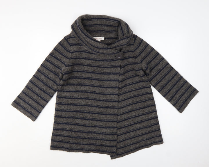 Ellen Tracy Women's Grey Striped Cowl Neck Cardigan Jumper M