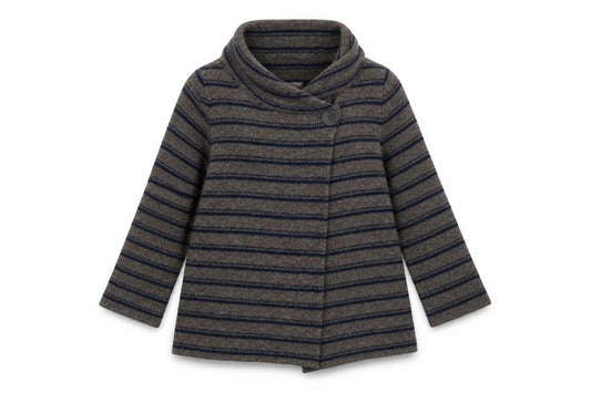 Front view of Ellen Tracy Women's Grey Striped Cowl Neck Cardigan Jumper M