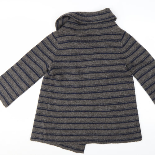 Ellen Tracy Women's Grey Striped Cowl Neck Cardigan Jumper M