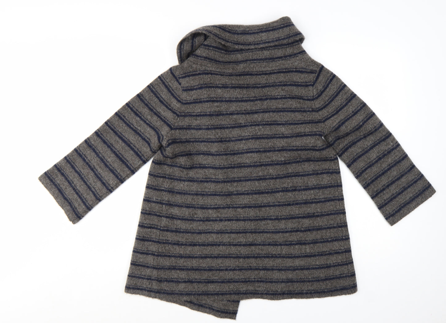 Ellen Tracy Women's Grey Striped Cowl Neck Cardigan Jumper M