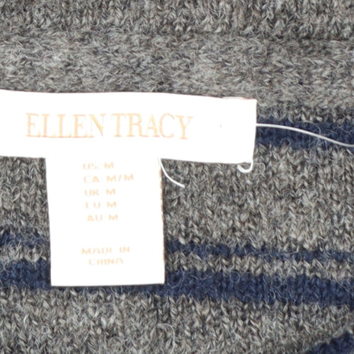 Ellen Tracy Women's Grey Striped Cowl Neck Cardigan Jumper M