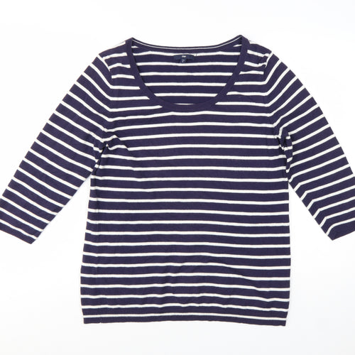 Gap Women’s Blue Striped 3/4 Sleeve Cotton Pullover Jumper Size L