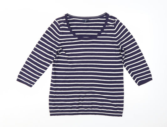 Gap Women’s Blue Striped 3/4 Sleeve Cotton Pullover Jumper Size L