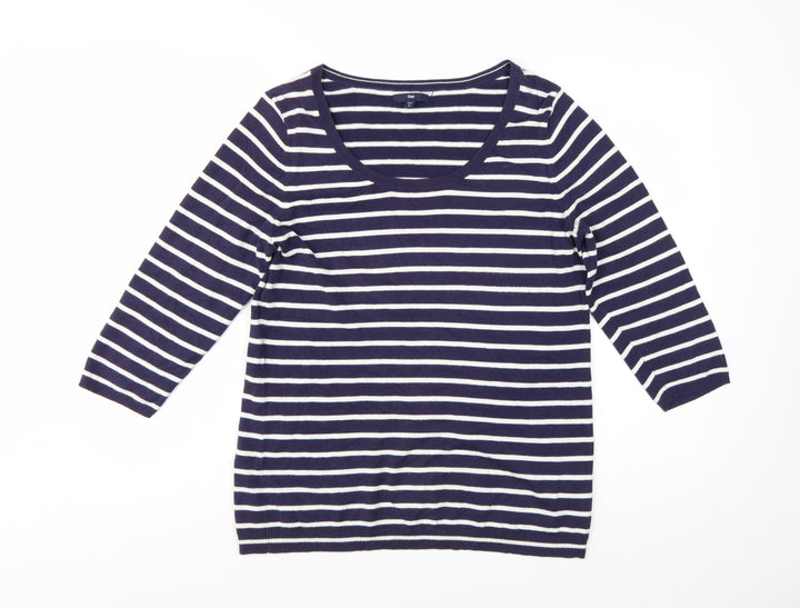 Gap Women’s Blue Striped 3/4 Sleeve Cotton Pullover Jumper Size L