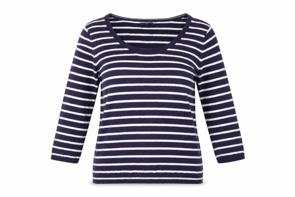 Front view of Gap Women’s Blue Striped 3/4 Sleeve Cotton jumper, size L