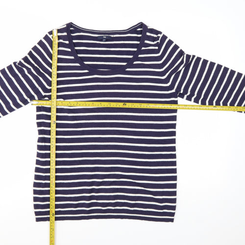 Gap Women’s Blue Striped 3/4 Sleeve Cotton Pullover Jumper Size L