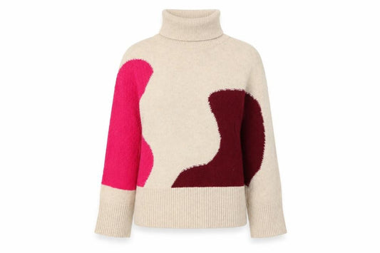 Front view of White Stuff Women’s Beige Roll Neck Wool Blend Jumper, size UK 6