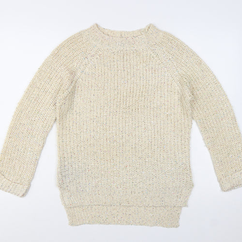 West One Women's Beige Chunky-Knit Pullover Jumper S/M Acrylic Blend