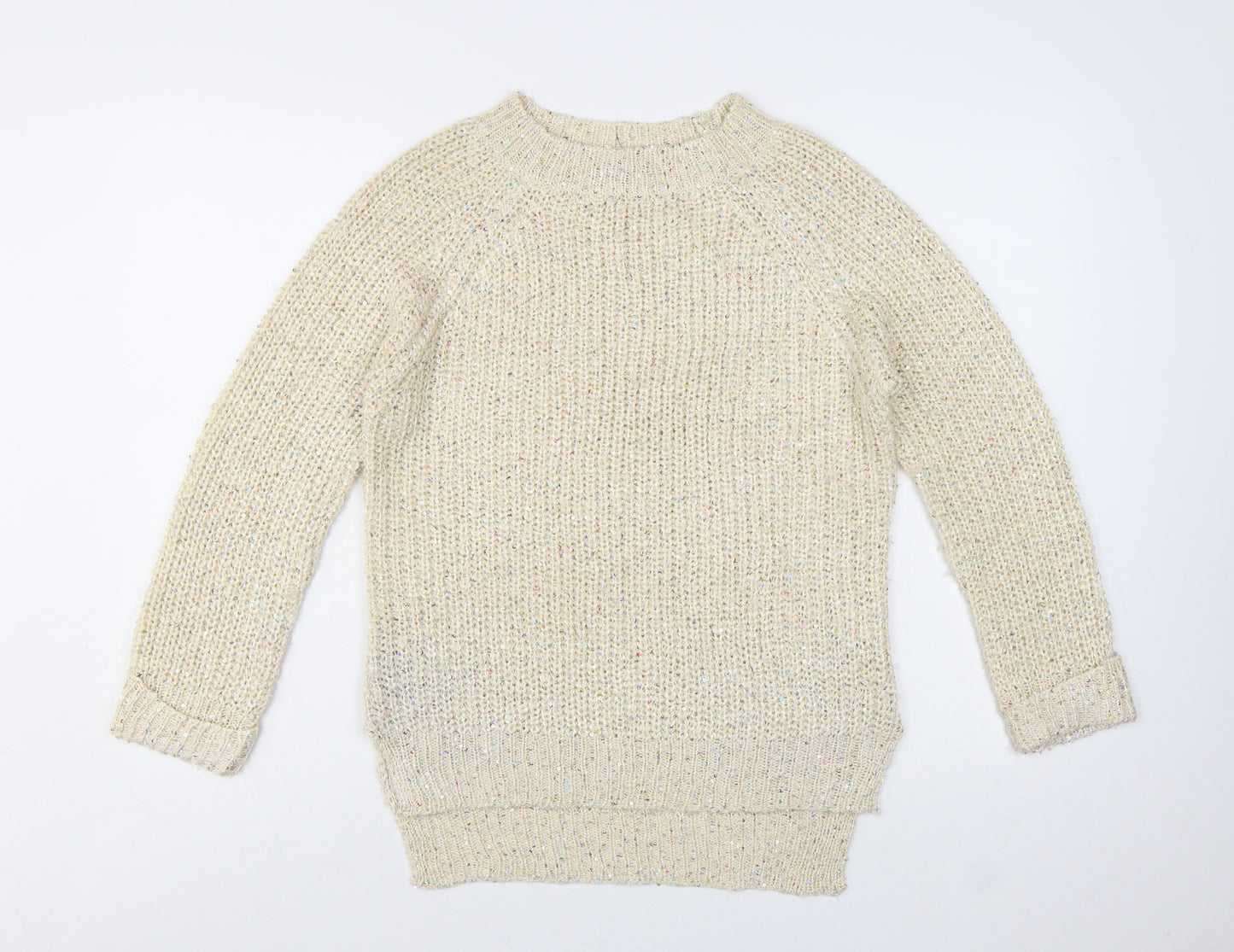 West One Women's Beige Chunky-Knit Pullover Jumper S/M Acrylic Blend