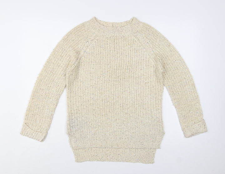 West One Women's Beige Chunky-Knit Pullover Jumper S/M Acrylic Blend