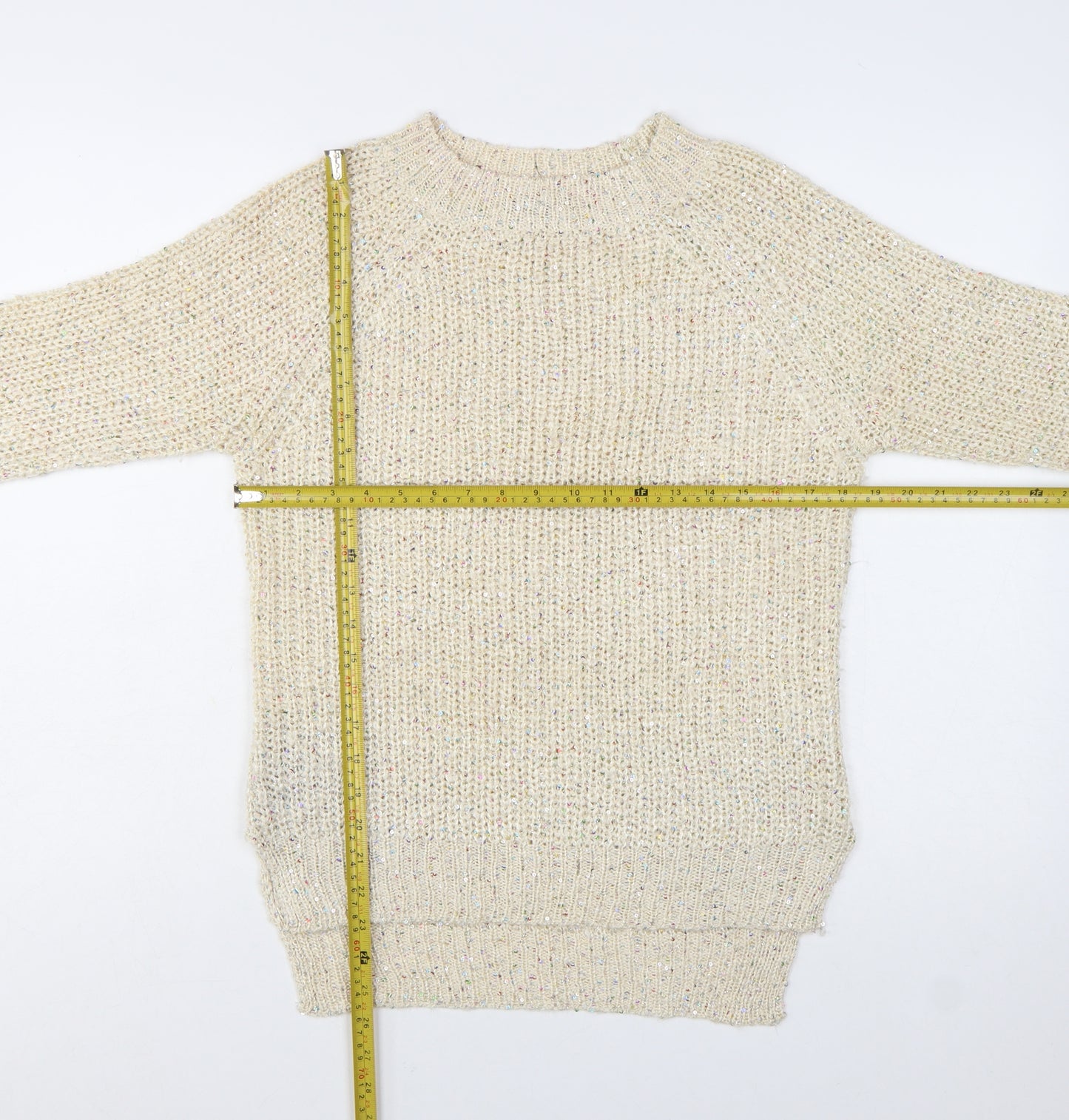 West One Women's Beige Chunky-Knit Pullover Jumper S/M Acrylic Blend