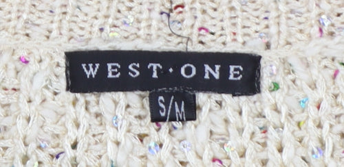 West One Women's Beige Chunky-Knit Pullover Jumper S/M Acrylic Blend
