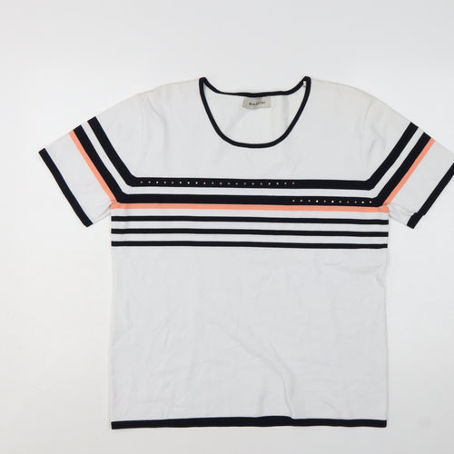 Bassini Women's White Striped Short Sleeve Pullover Jumper Size L