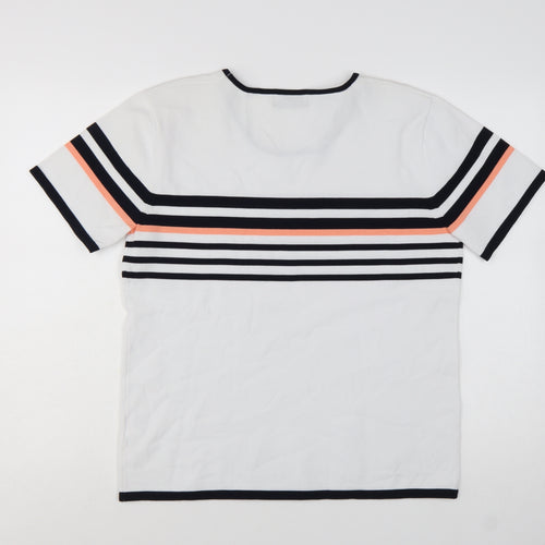Bassini Women's White Striped Short Sleeve Pullover Jumper Size L