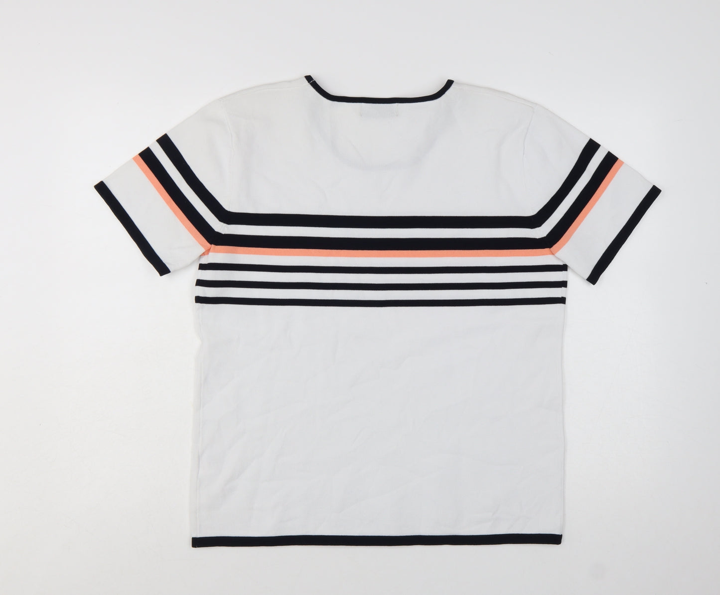 Bassini Women's White Striped Short Sleeve Pullover Jumper Size L