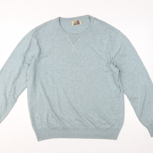 Marks and Spencer Men's Blue Cotton Crew Neck Jumper XL