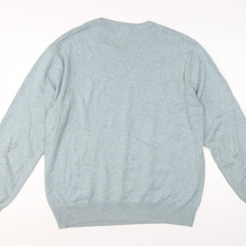 Marks and Spencer Men's Blue Cotton Crew Neck Jumper XL