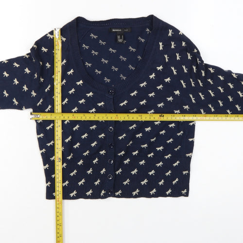 Mango Women Navy Blue Bow Knit Cardigan Jumper Size M V-Neck