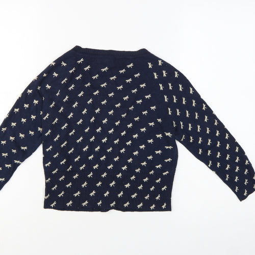Mango Women Navy Blue Bow Knit Cardigan Jumper Size M V-Neck