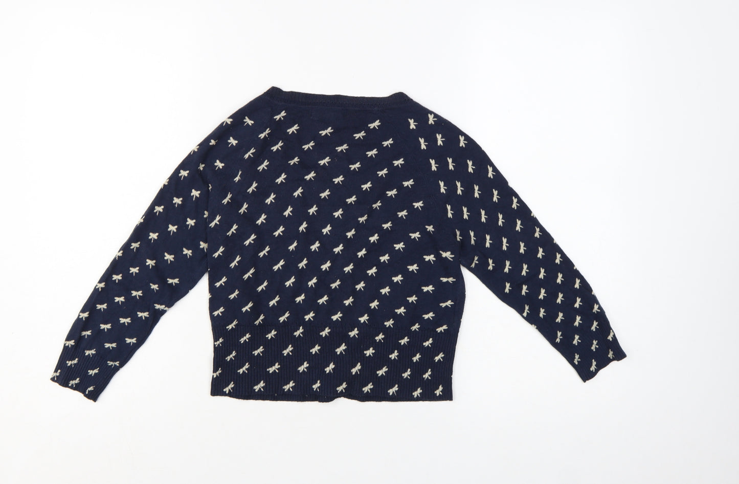 Mango Women Navy Blue Bow Knit Cardigan Jumper Size M V-Neck