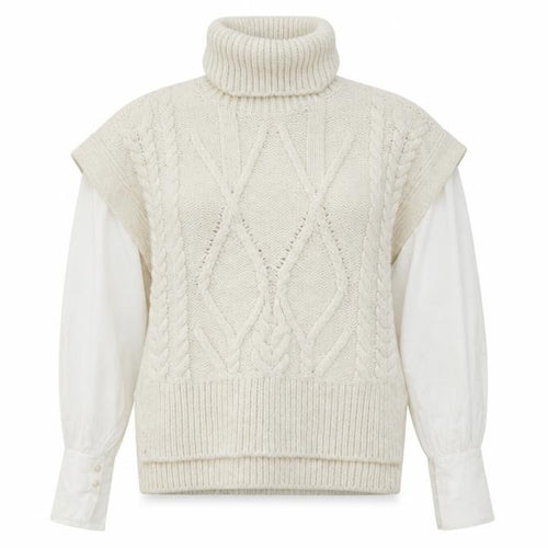 Topshop Women Ivory Cable-Knit Roll Neck Sleeveless Jumper M