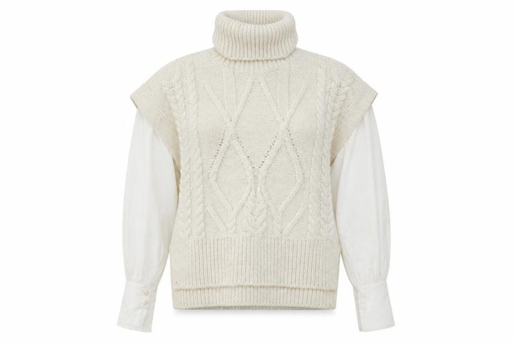 Topshop Women Ivory Cable-Knit Roll Neck Sleeveless Jumper M